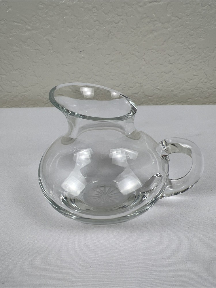 Crystal Small Creamer Pitcher With Starburst Bottom 3.5” X 3.5”