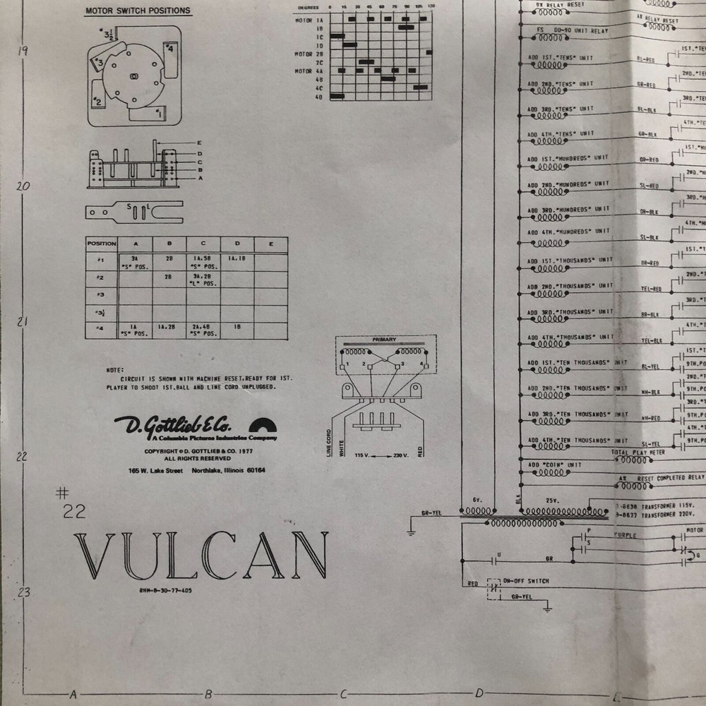 Gottlieb Vulcan Pinball Machine Schematic