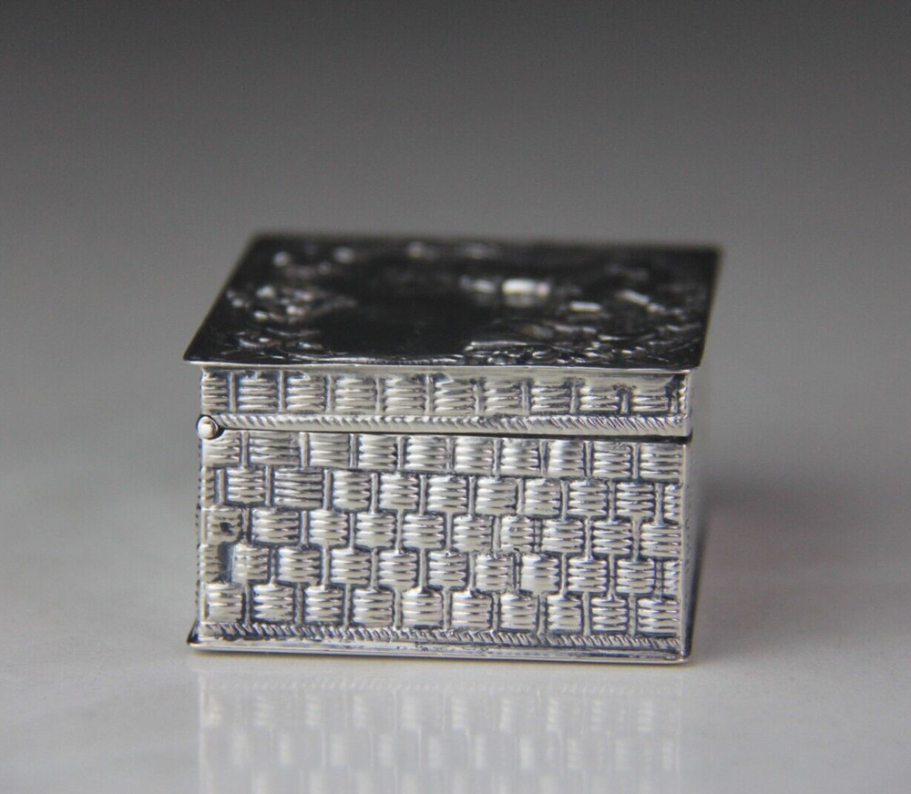 Antique German Hanau 800 Silver Rectangular Hinged Box w/ Embossed Farming Scene