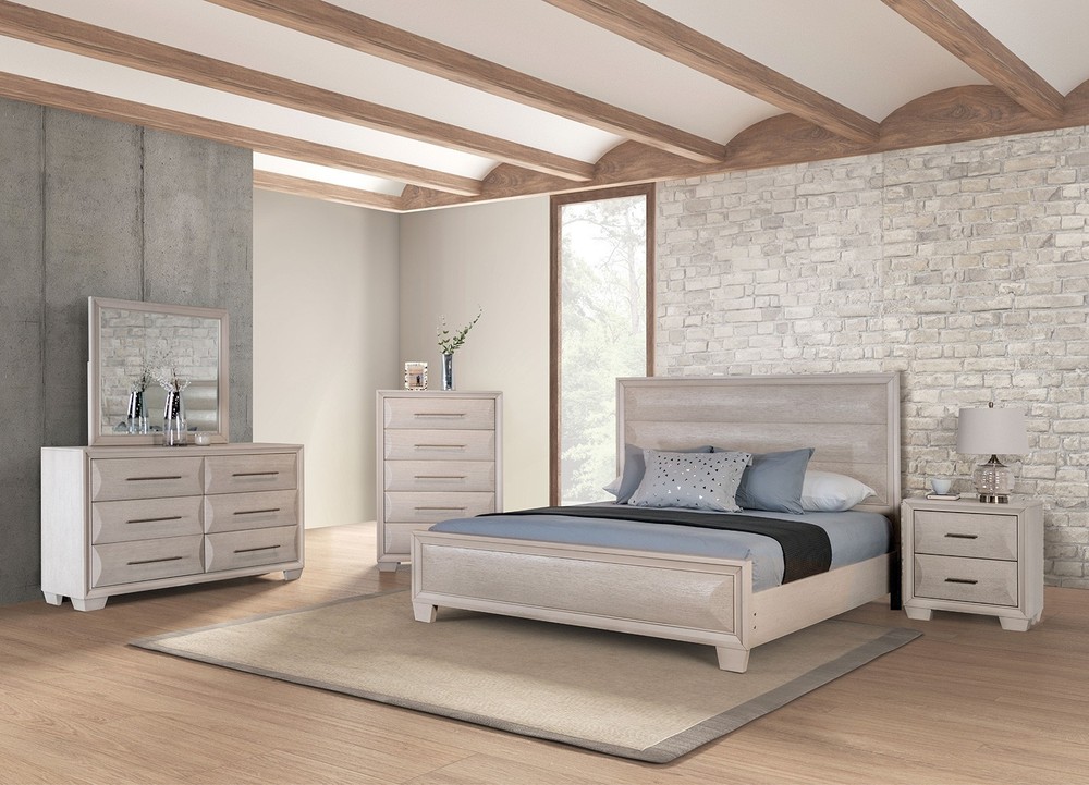 Transitional Style White Oak Finish 1pc Queen Size Bed Set