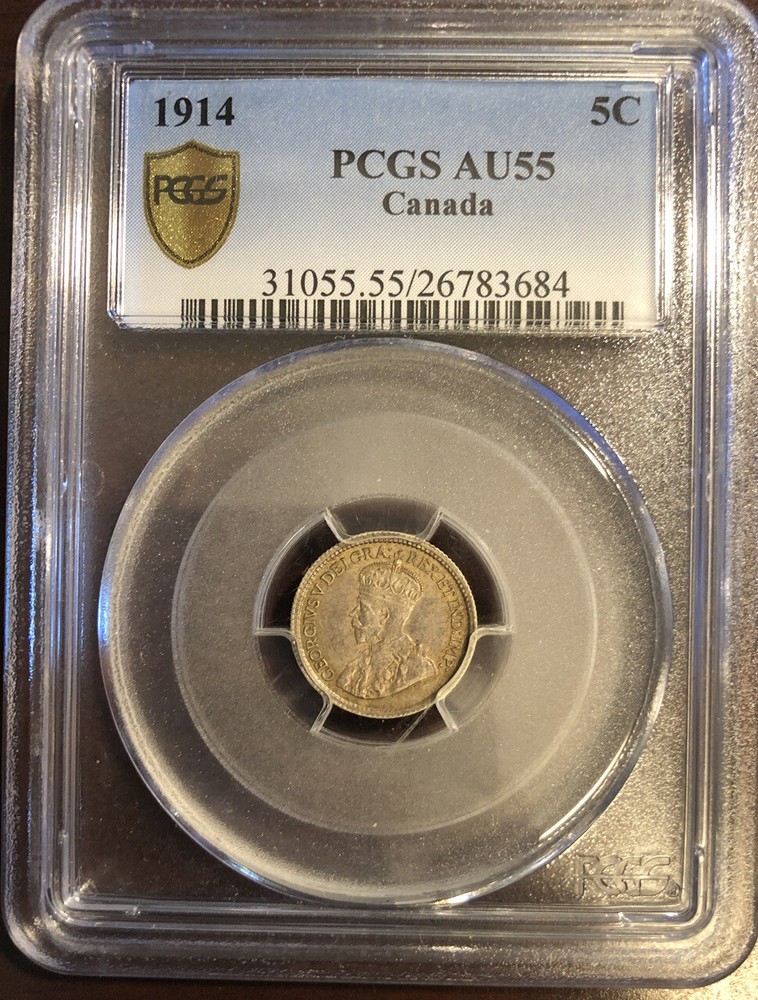 1914 Canada 5C AU55 PCGS (SB11:I)