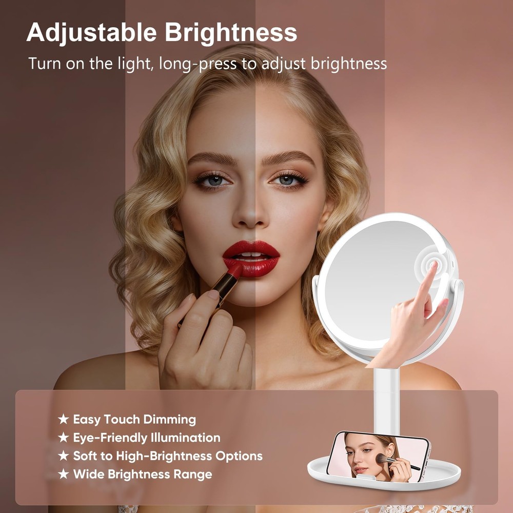 Lighted Makeup Mirror with 10X Magnification, Rechargeable LED Magnifying Van...