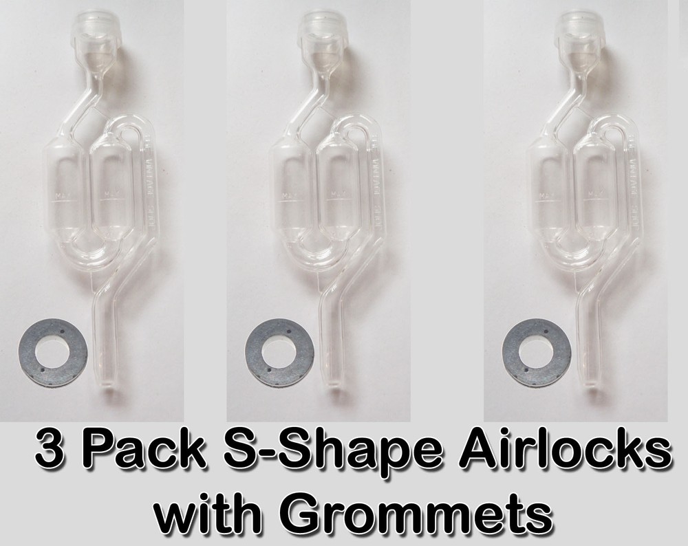 3 PACK S-Shape Bubble Fermentor Airlock w/ Grommet / Air Lock HomeBrew Wine Beer