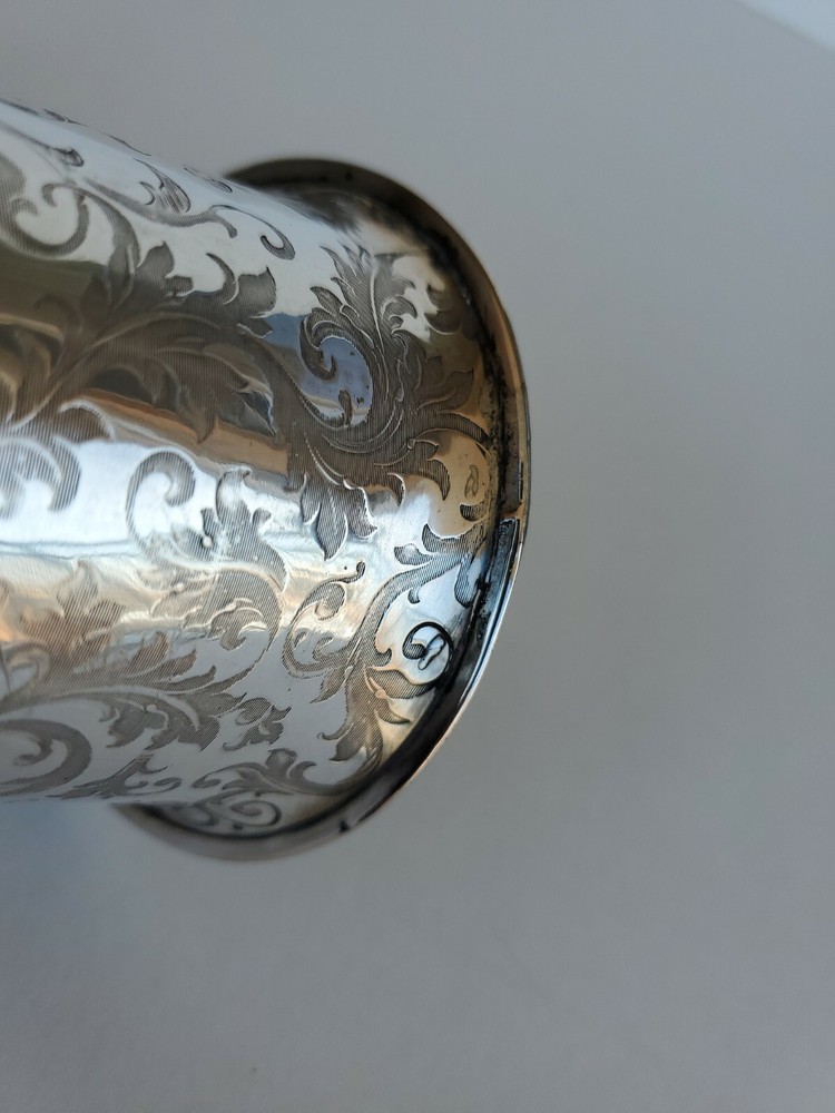 Antique Continental Silver Cup Damask pattern circa 1860 no Monogram