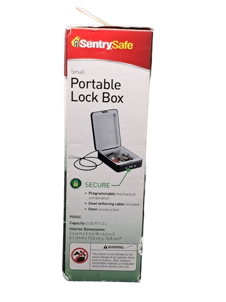 Sentry Safe Small Portable Security Lock Box Case Safe Combination P005C- New!
