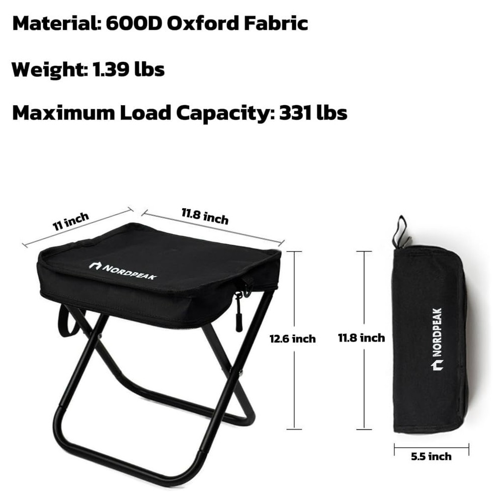 Portable Foldable Stool with Shoulder Strap, 350lbs Capacity for Camping