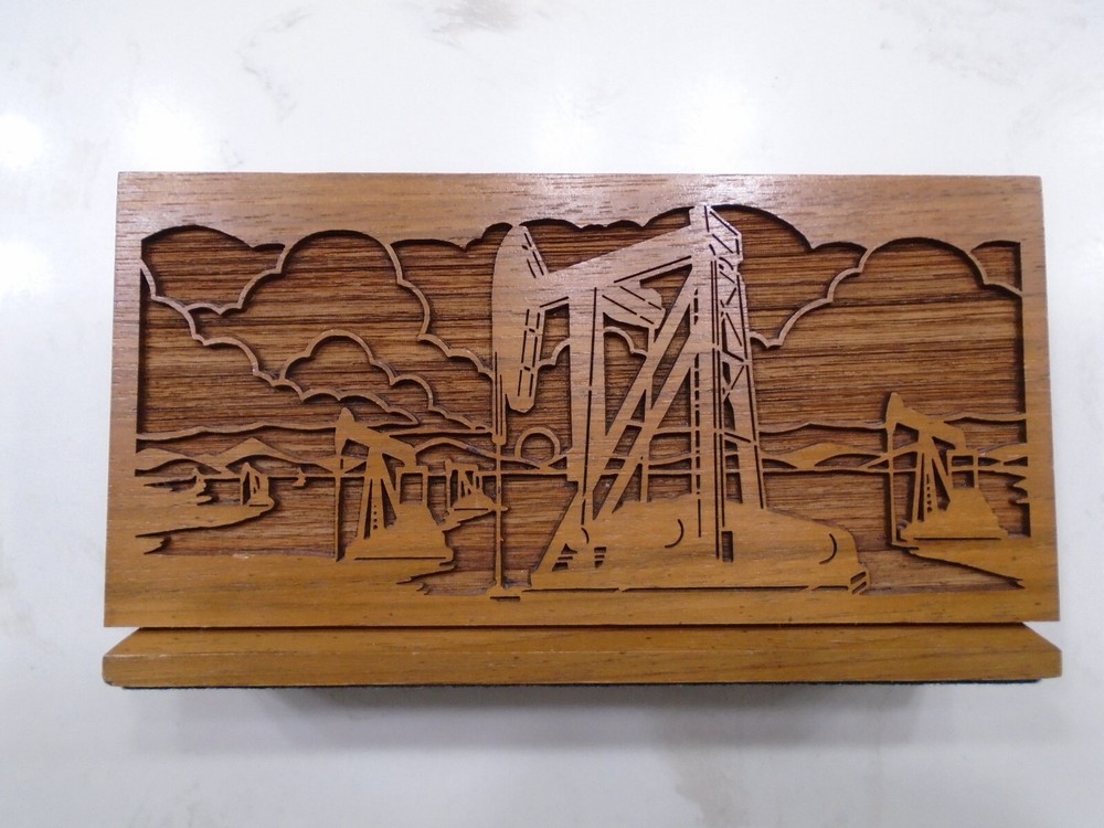OIL PATCH Laser Engraved Desktop Organizers 3 Piece Set. Cut From Solid Walnut.