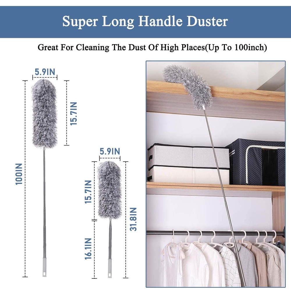 Microfiber Feather Duster, Extendable Cobweb Duster with 100 inches Extension...