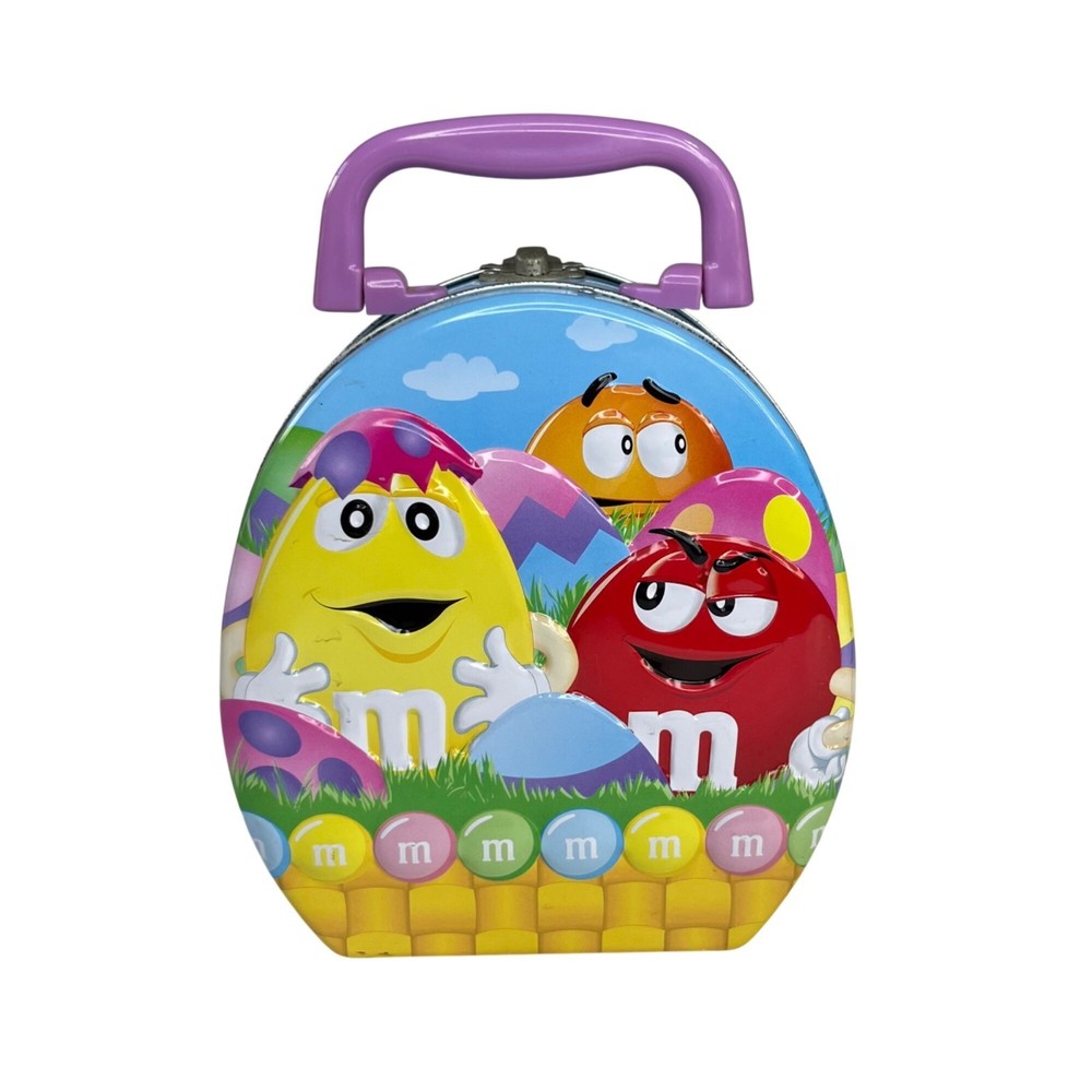 M&Ms Easter Themed Tin Lunch Box Handle Blue