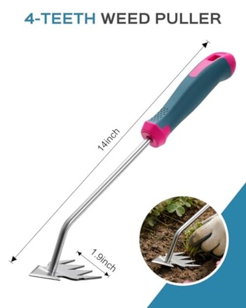 2026 Upgraded Weed Puller Tool, 4 Teeth Hand Weeder Tool 4 Teeth weed digger