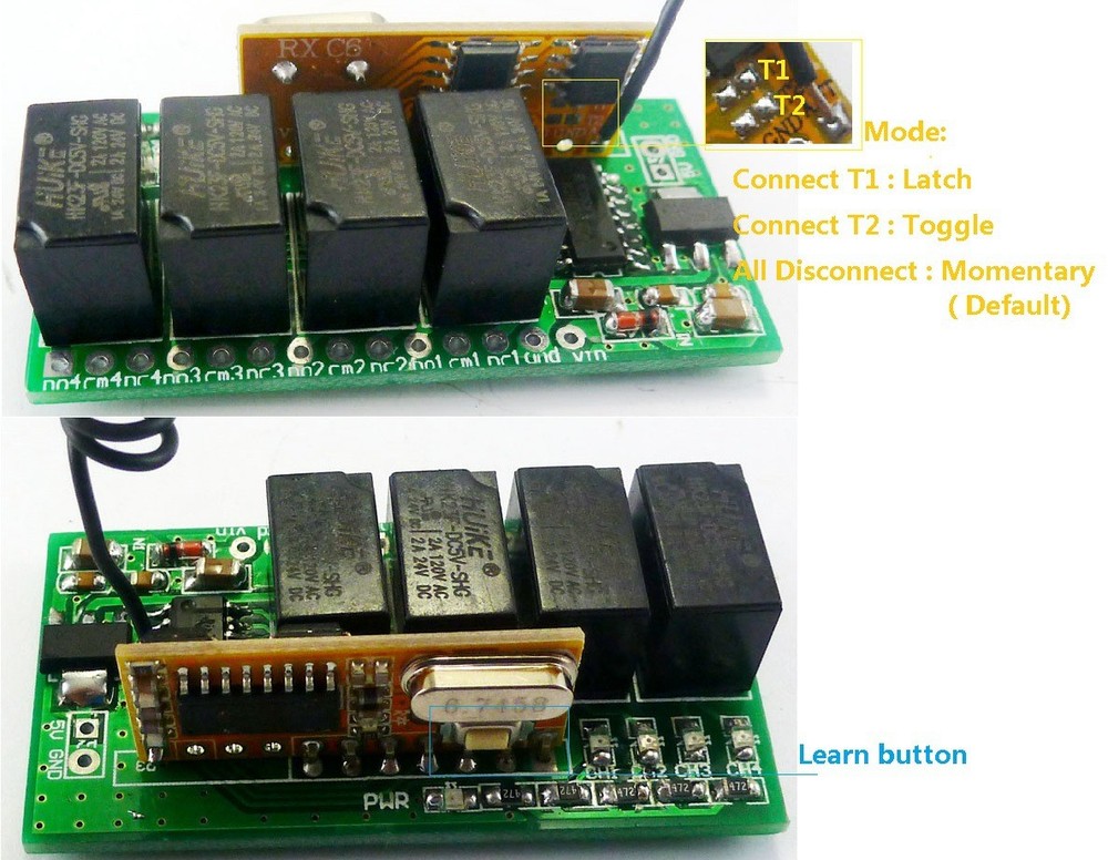 433M 4 Way Wireless Microcontroller RF Relay Remote Control Switch for Wireless
