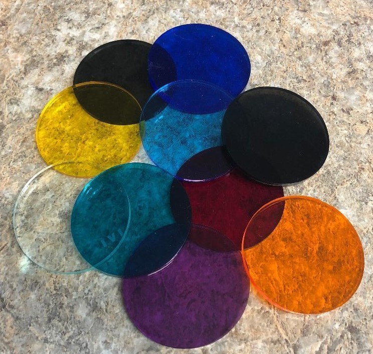 Color  Acrylic Disks / Circles TRANSPARENT Assorted sizes and colors!