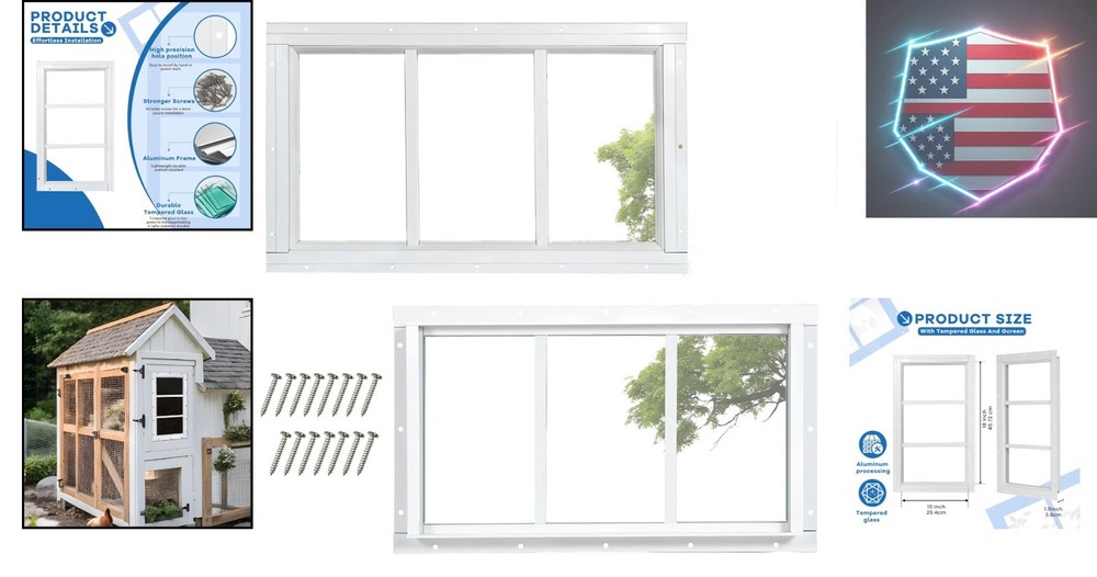 2 Pack Shed Windows, 0"x8" Transom Window Fixed Design with Tempered Glass fo...
