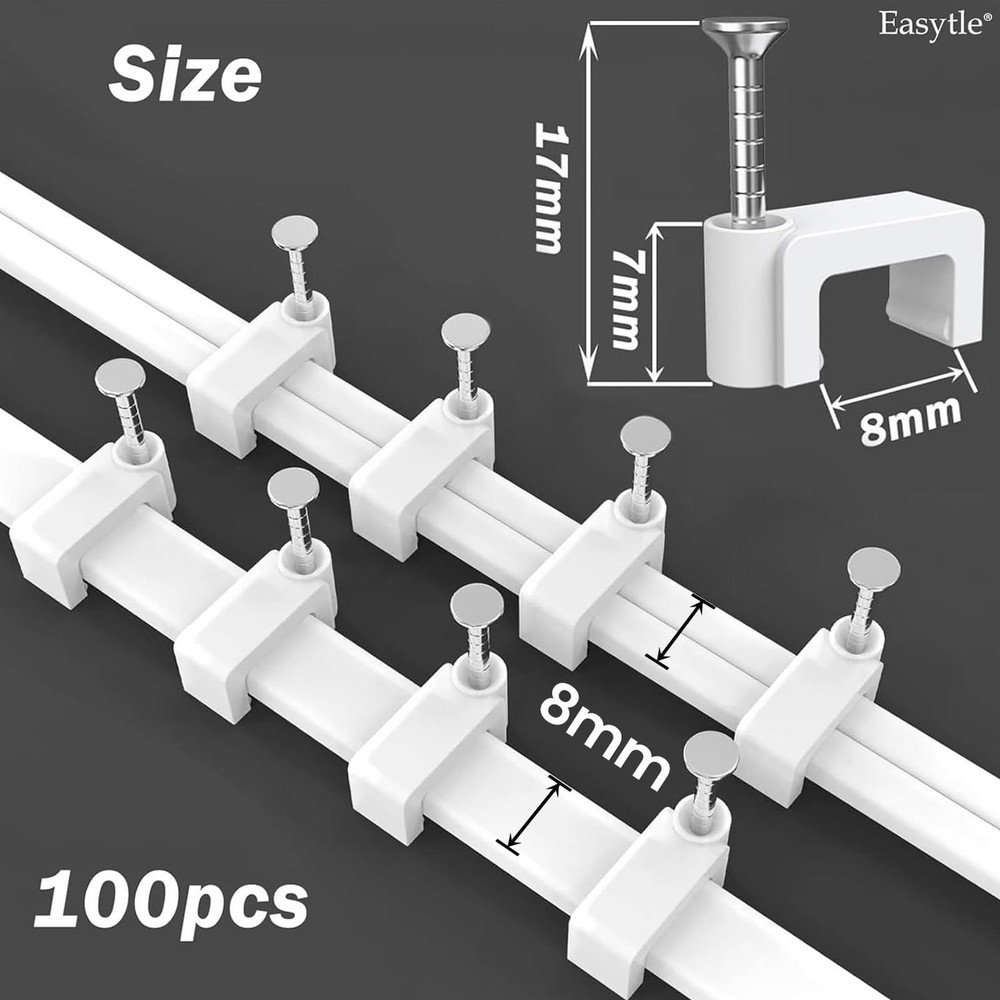 Cable Clips Nail in 100 Pcs 8mm Flat Ethernet x 10mm
