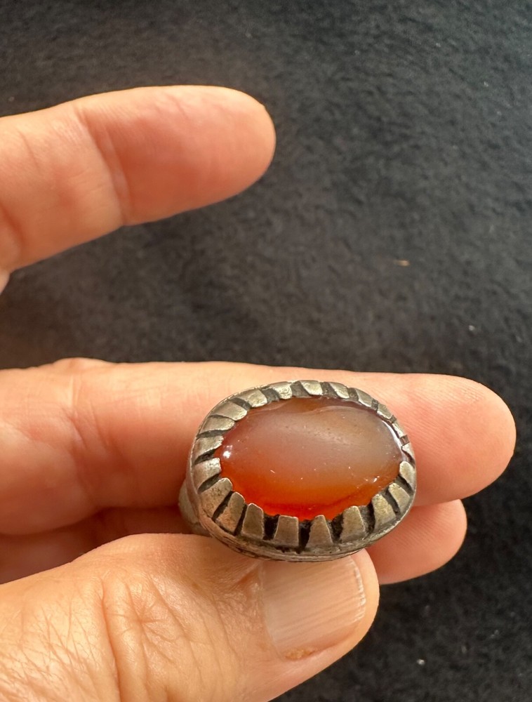 (B) Antique Silver Agate Ring Afghanistan