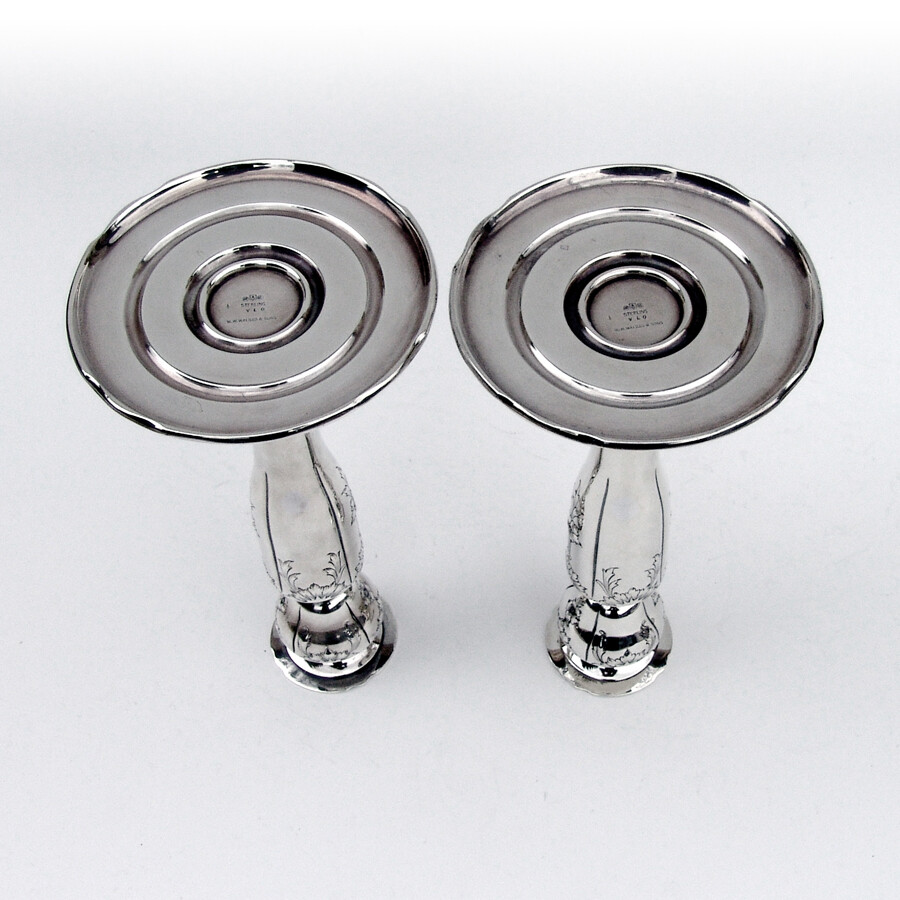 Floral Scroll Candlesticks Pair Gorham Sterling Silver 1915 Mono