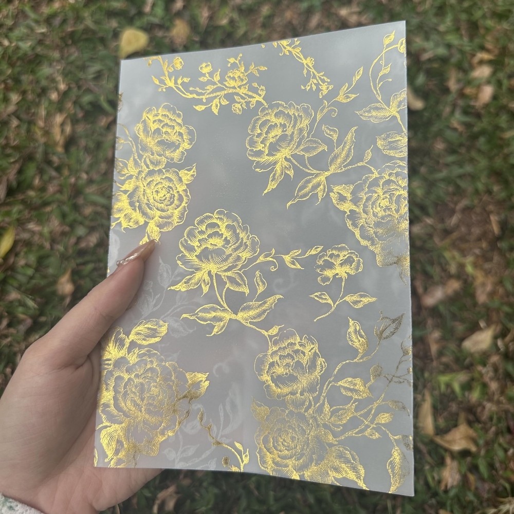 Pre-Folded Vellum Jackets for 5x7 Invitations 50 Pack Gold Foil Design