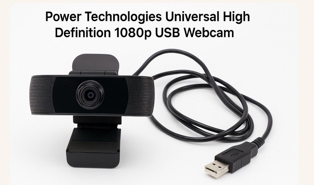 Power Technologies Universal High Definition 1080p USB Webcam 90° angle + mic