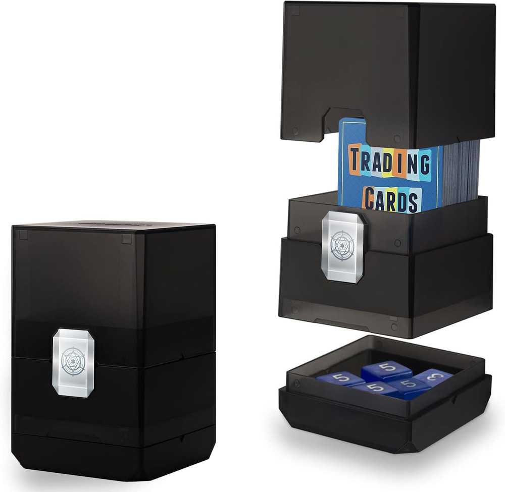 Deck Card Box for MTG & TCG, 100+ Deck Case, Dice Storage, Black