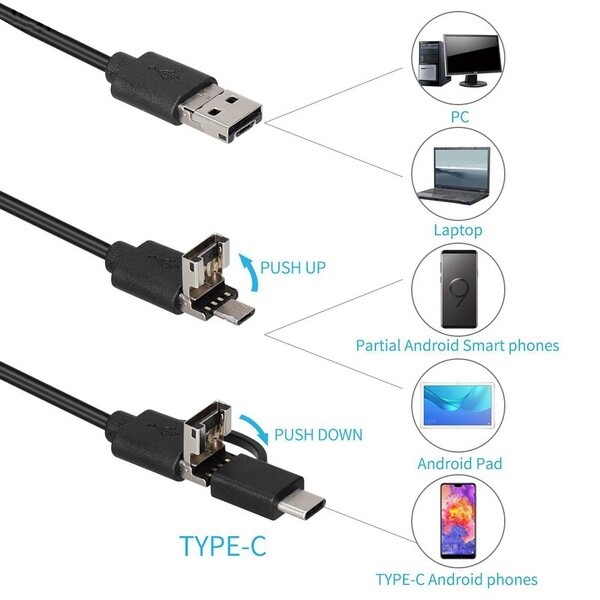 5M Endoscope 3in1 7mm Len Inspection Pipe IP67 Waterproof Camera for Android