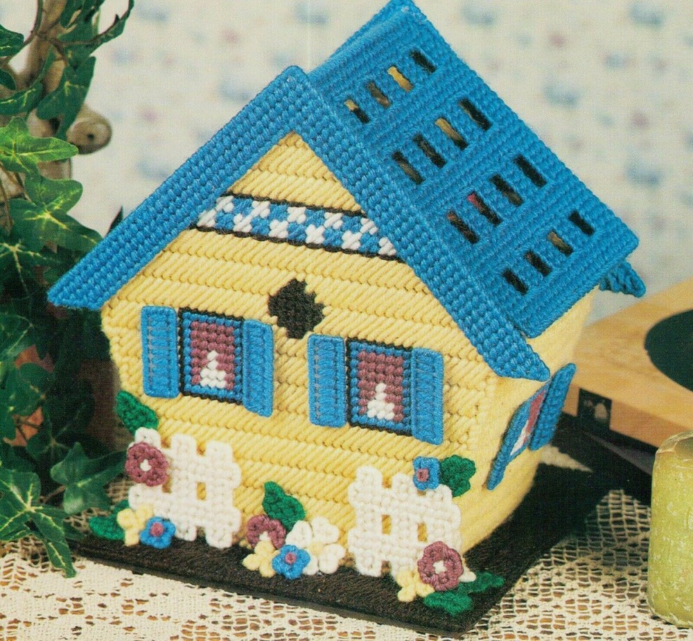 BIRDHOUSE POTPOURRI HOLDER HOME DECOR PLASTIC CANVAS PATTERN INSTRUCTIONS