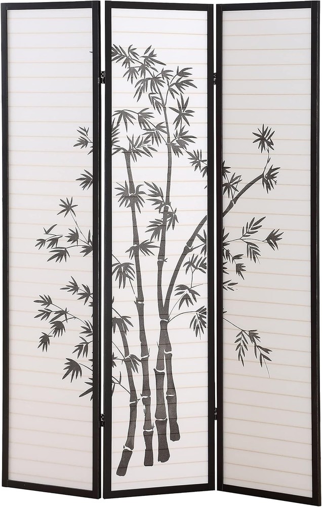3-Panel Oriental Shoji Room Divider Screen Black