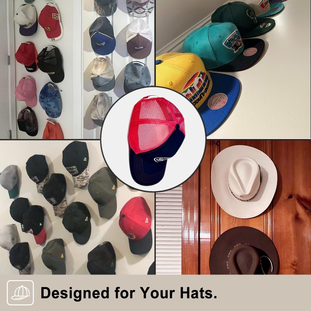 20 Pack Hat Organizer Rack for Baseball Caps, Adhesive Hat Holder Floating Di...