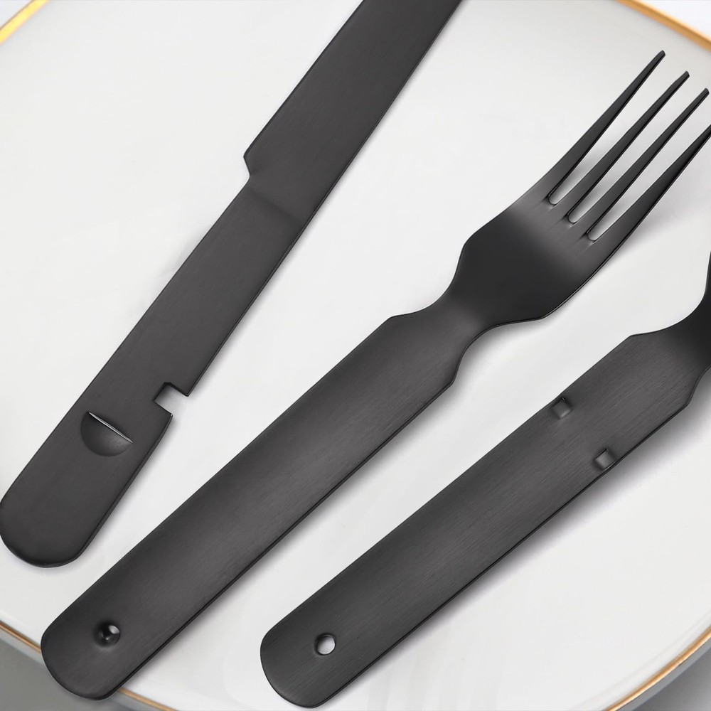 A · HOUSEWARE Portable Silverware Black Flatware Camping Cutlery Stainless St...