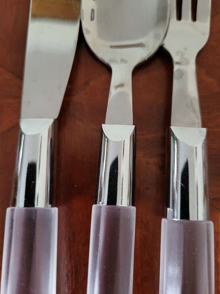 Faceted Brushed Vintage Acrylic Handle Stainless Flatware, Three Pieces