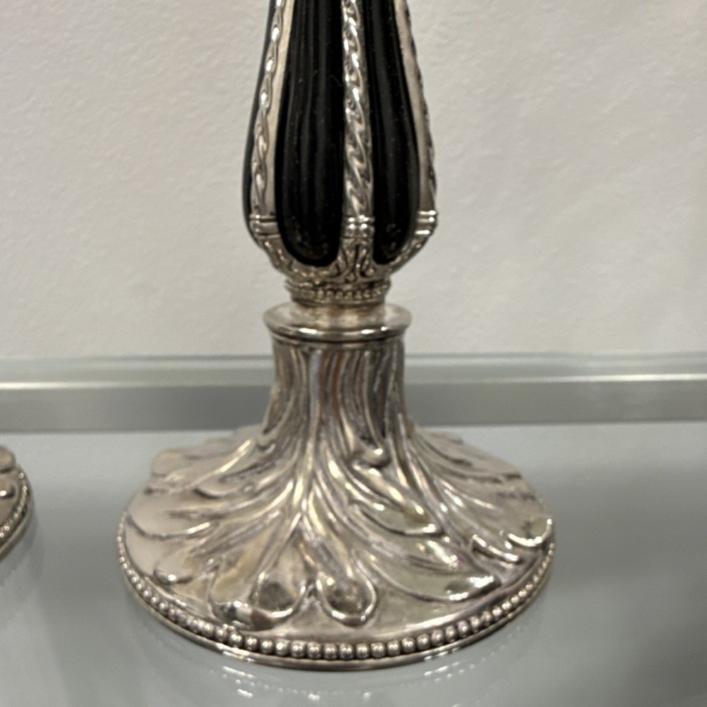 Victorian Style Ornate Silverplate Candlesticks Pair
