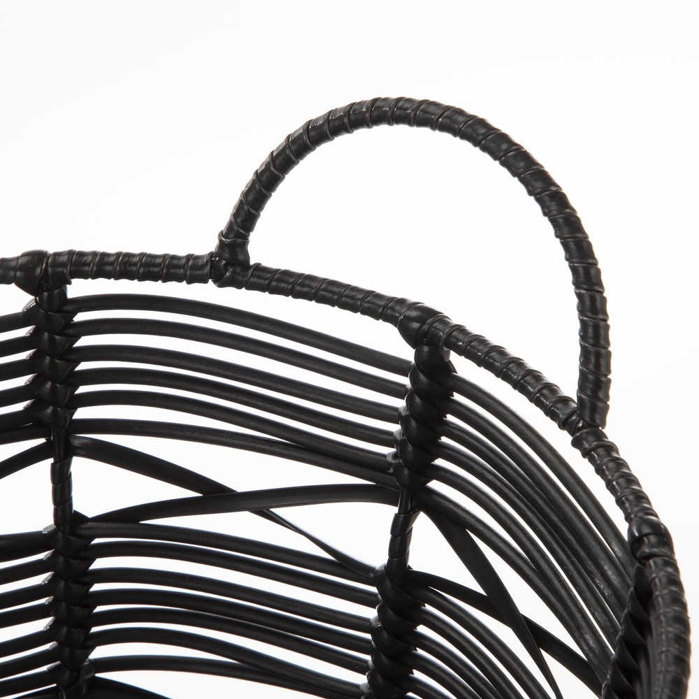 9" Plastic Round Black Abstract Basket W/ Handles