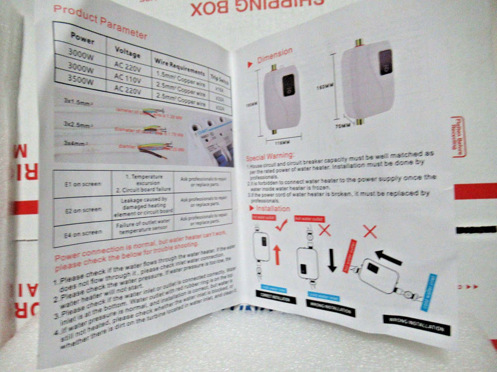 Tankless Water Heater Electric 110V 3000W Under Sink or Mini RV WHITE XY-FC