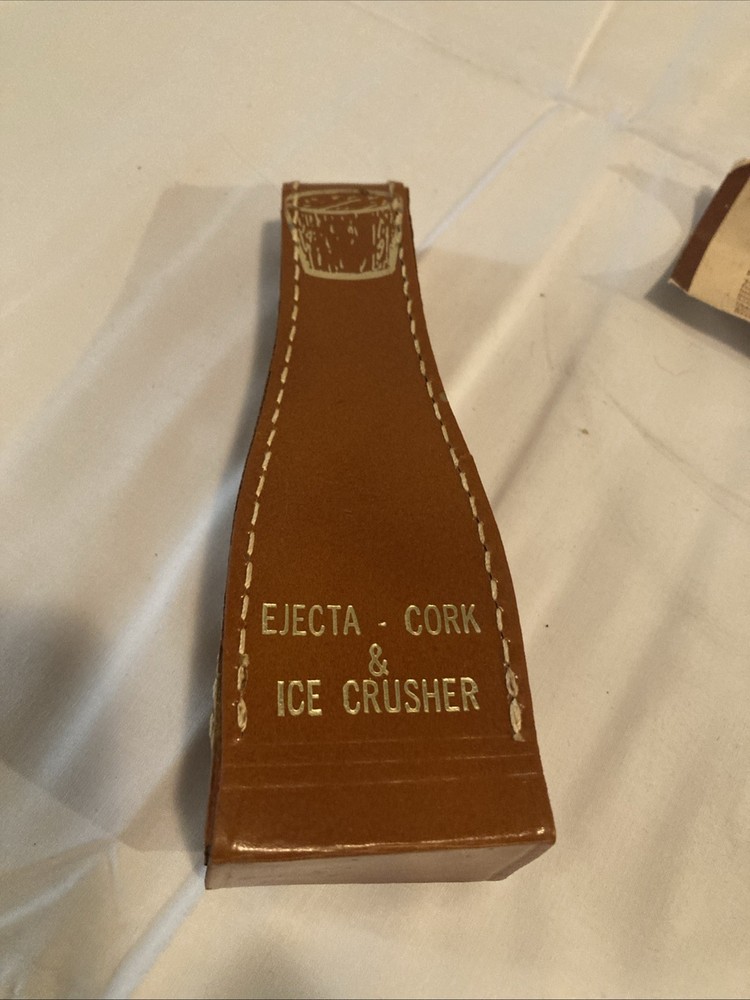 VINTAGE - Solid Brass Ejecta Cork & Ice Crusher in Leather Case BAR TOOL