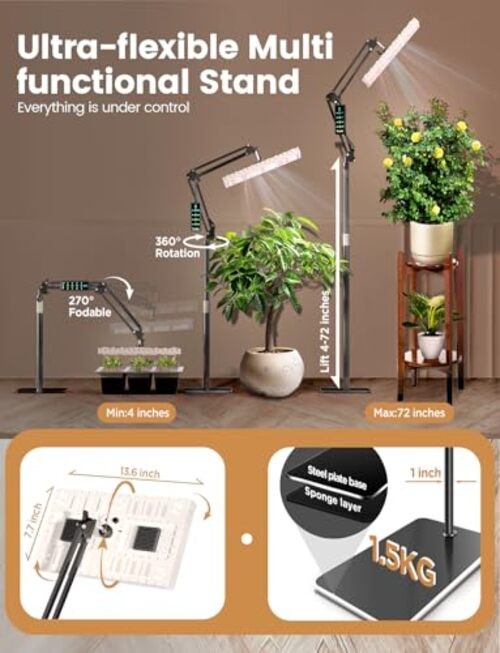 Plant Grow Light, [Smart APP & Expansive 2x2 Ft Coverage] 60W(With Stand)
