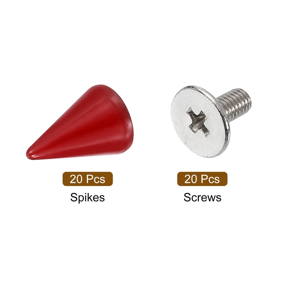 20 Sets Spikes and Studs, 7 x 10mm Cone Punk Spikes Rivet, Red