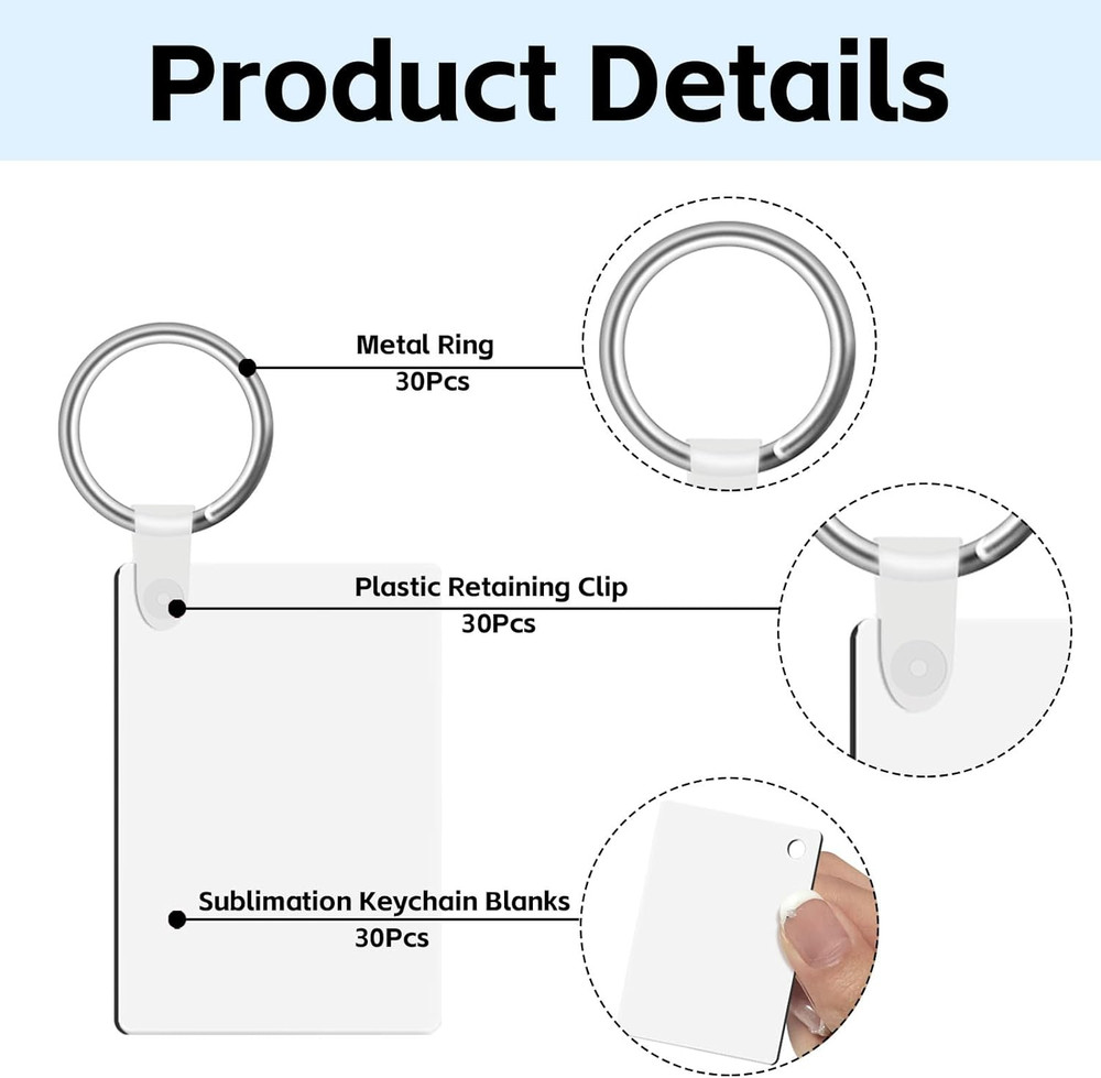 90Pcs Sublimation Keychain Blanks,Blank Keychains MDF Double Sides Rectangle rou