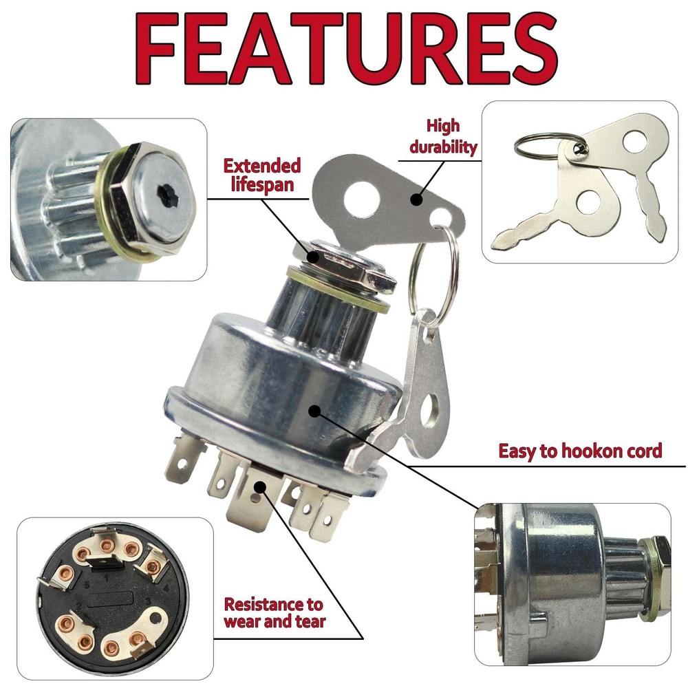 E7NN11N501AB Ignition Key Switch Tractor Ignition Switch with 2 Keys 7 Termin...