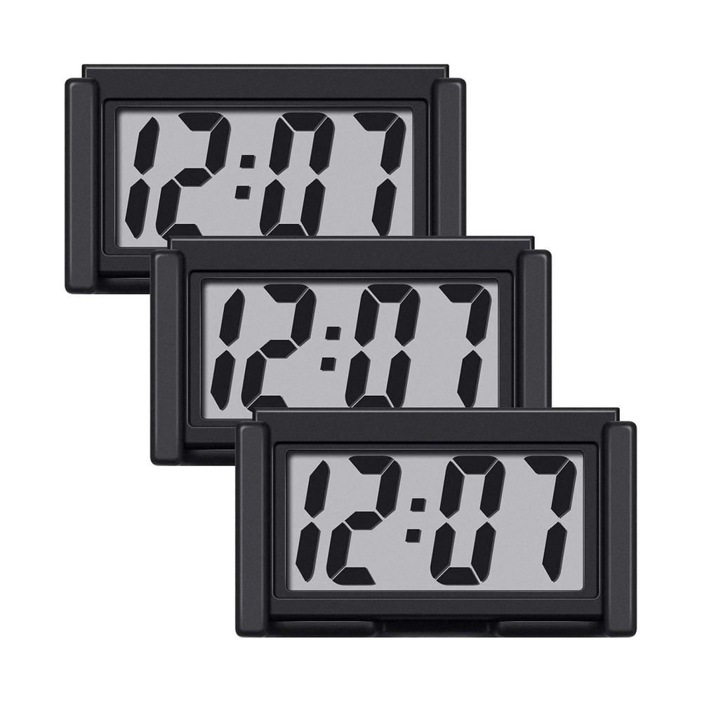 Portable 3 Pack Mini Digital Clock Small Adhesive Stick On Battery Operated Easy