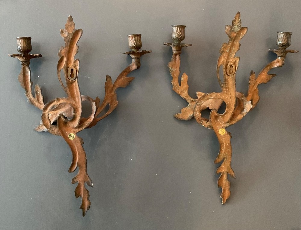 Vintage Solid Iron Acanthus Leaf Candle Wall Sconces Made in India