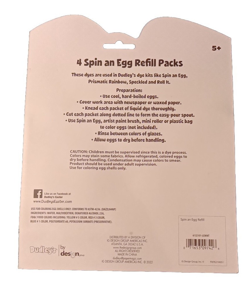 Dudley's Spin An Egg Decorating Kit - Easter Egg Dye Kit - 4 Refill Packs