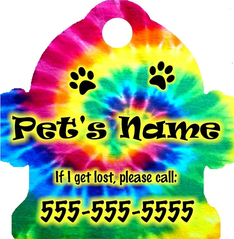 Personalized Custom Pet Tag Fire Hydrant Tie-Dye Tie Dye Rainbow Background NEW