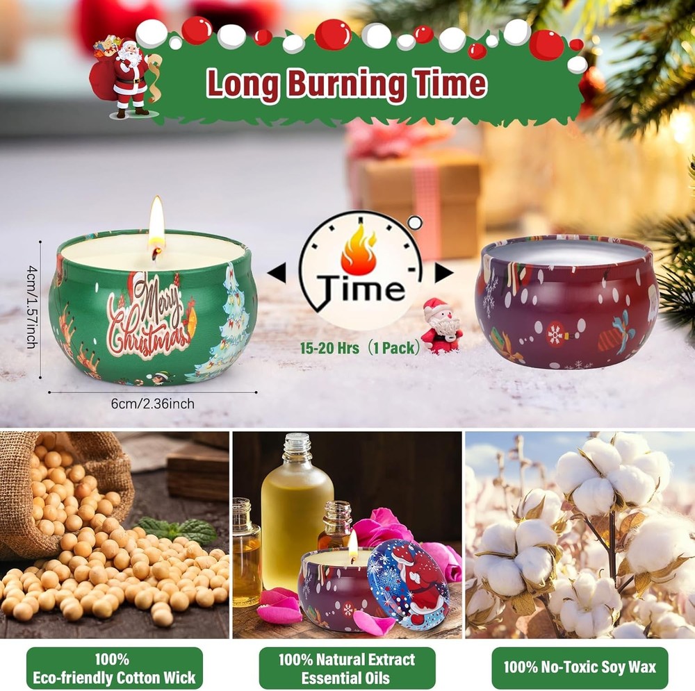 Christmas Candles Set - 4 Pack Scented Gift Red & Green