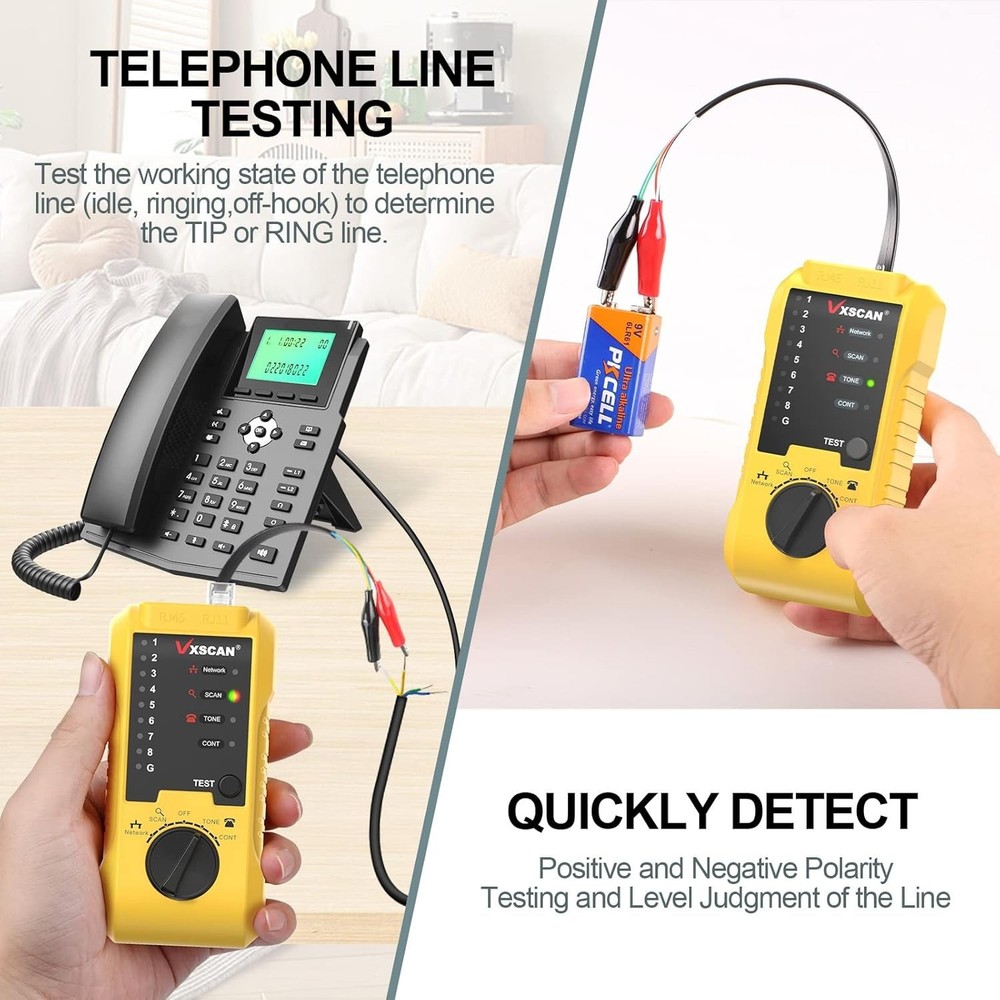 Battery Powered Network Cable Tester with Multi-Function Capabilities - Yellow