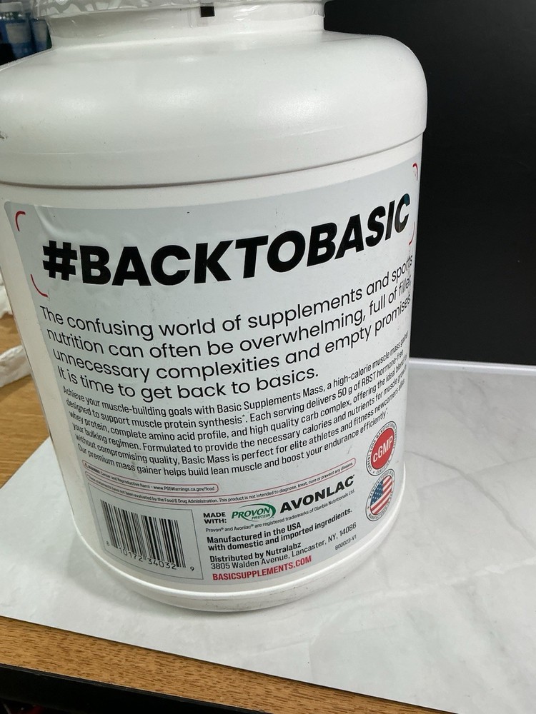 BASIC SUPPLEMENTS Mass Gainer Protein Powder Vanilla 6lb exp 12/27