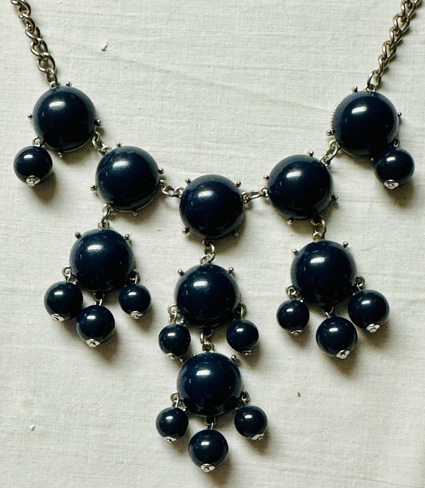 Navy Blue Round Cabochon Dangle Bib Necklace n0143