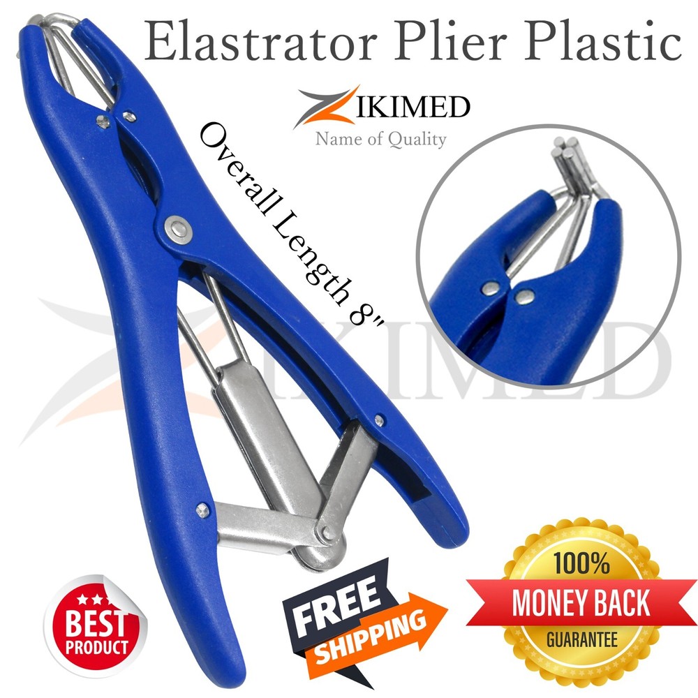 Elastrator Castration or Tail Docker Pliers Blue Plastic Handle 8" Long