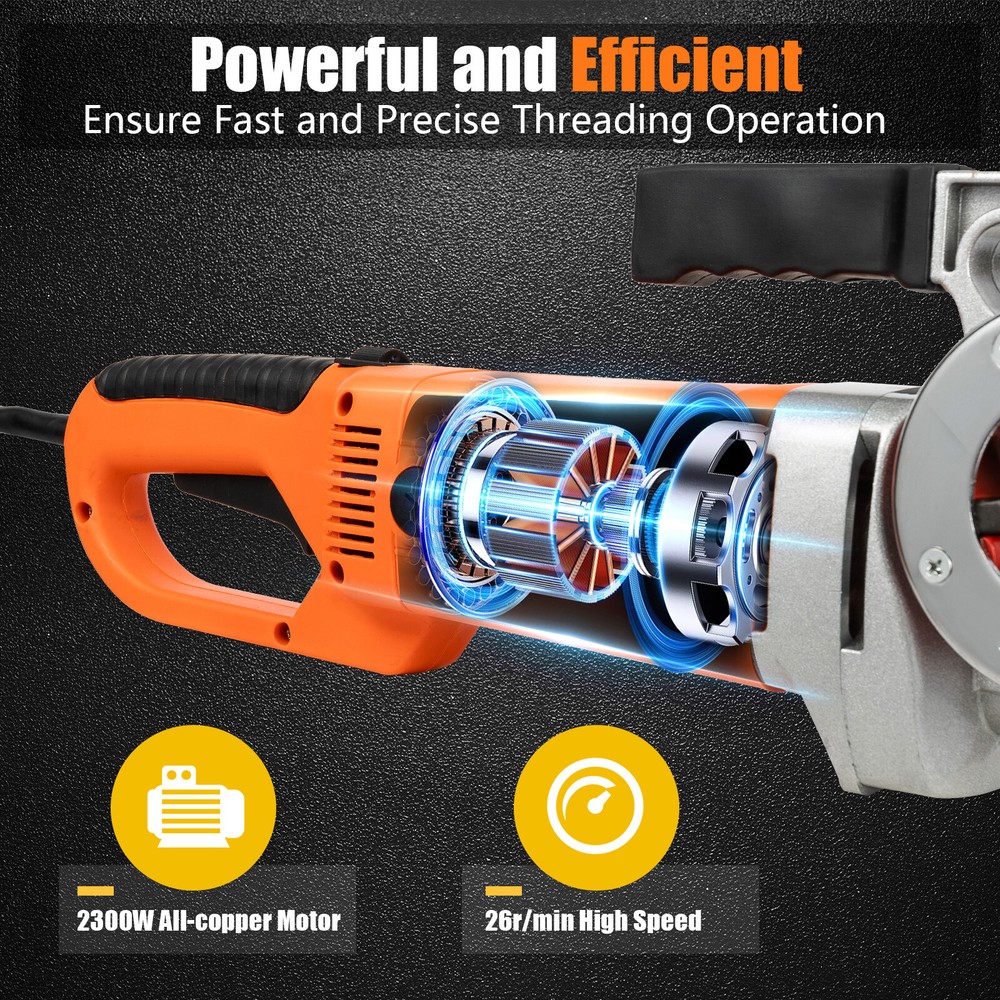 Compact Electric Pipe Threading Machine with 6 Dies, 2300W Power