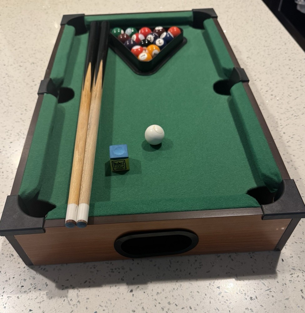 Mini Tabletop Billiards Pool Table With 2 Sticks, Balls, Rack, And Chalk