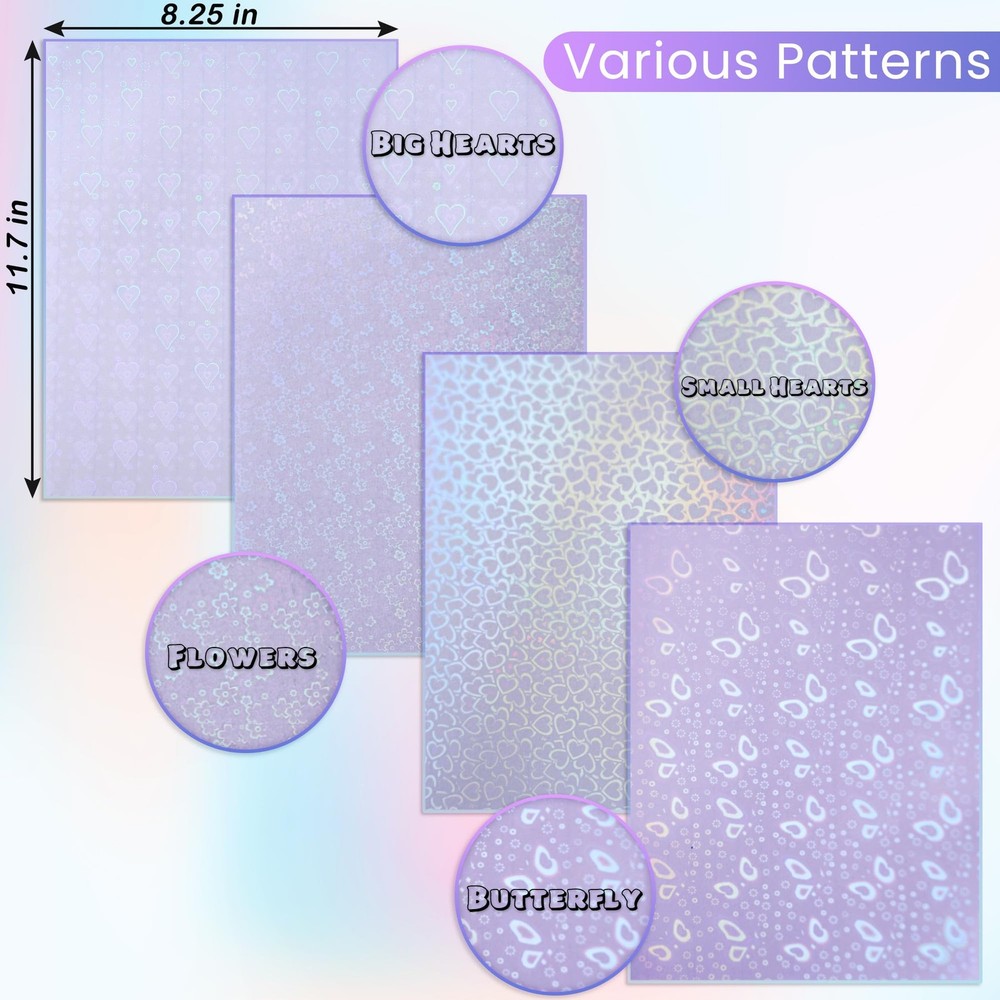 Self Adhesive Vinyl Sheets, Holographic Laminates, Craft, Purple