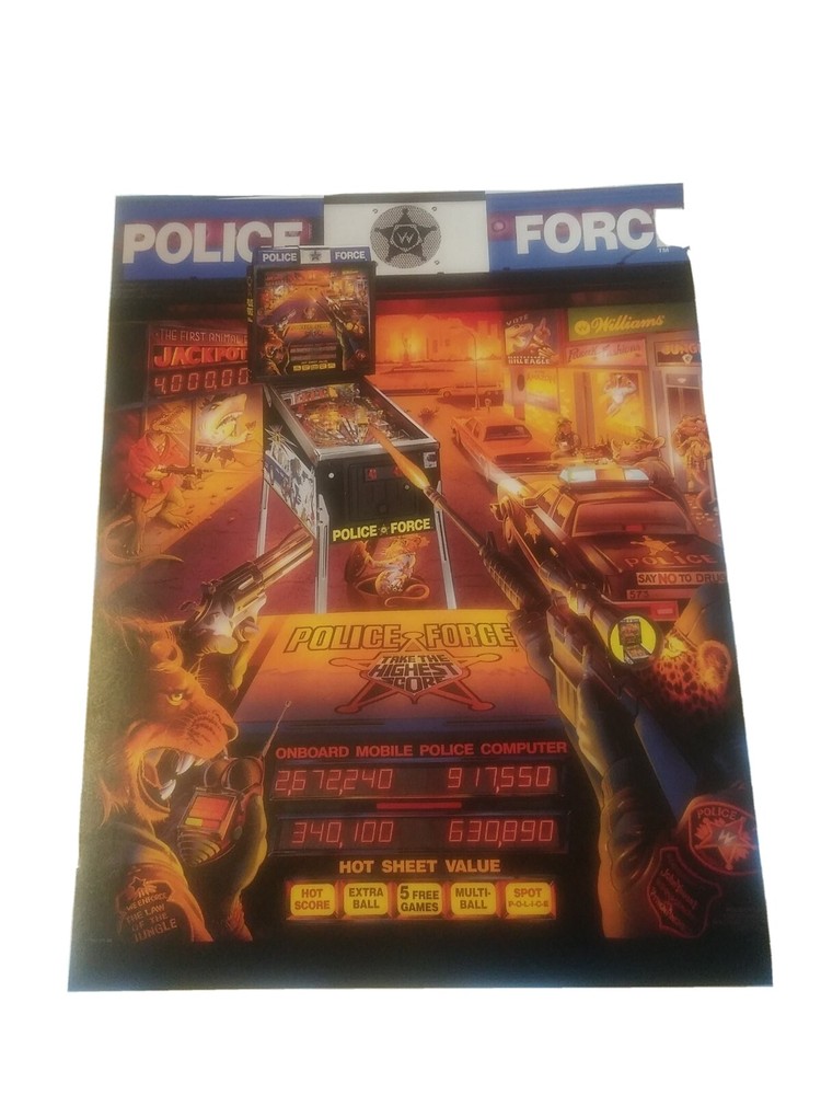 Police Force Original Pinball Machine Flyer NOS Williams 1989 Nice!